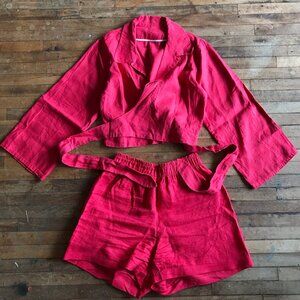 Handmade red linen matching set